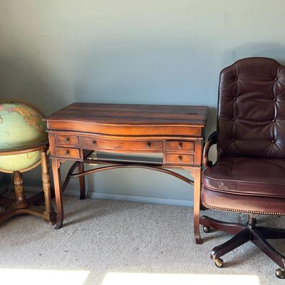 Wooden Desk and Chair with Globe Stand