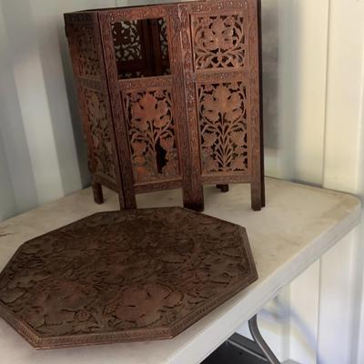 Vintage Hand-Carved Wooden Folding Table