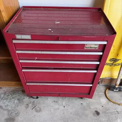 Red Tool Chest with Assorted Hand Tools