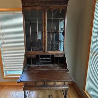 Antique Secretary Storage Desk – 34"W x 17"D x 7'H