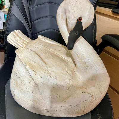 Massive hand carved wooden swan 