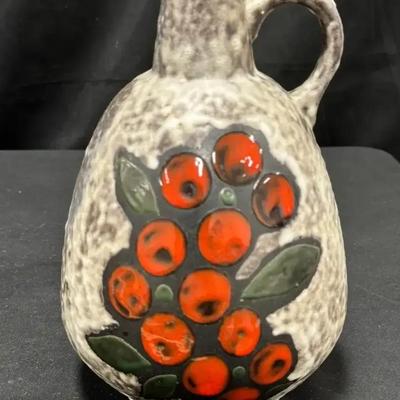 Lot 124:  Vintage West German Pottery Vase Jug – Relief Red Berry Design, Model 320/3