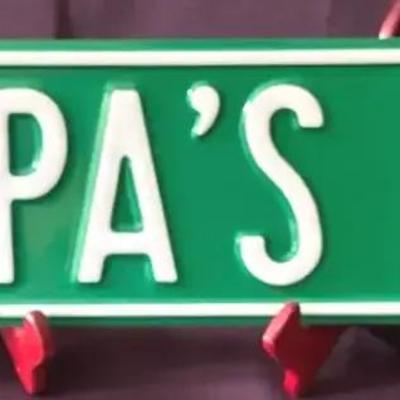 Lot 145:  Vintage “Grandpa’s Place” Metal Street Sign – Green & White Embossed