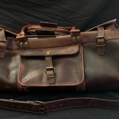 Lo5 437: Buffalo Jackson Trading Co. Full-Grain Leather Duffel Bag – Vintage Brown Travel Weekender