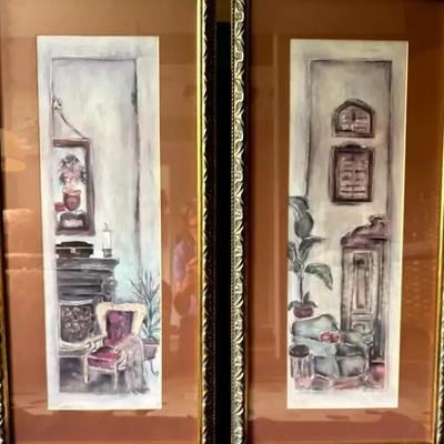 Lot 148:  Pair of Framed Vintage Interior Watercolor Prints