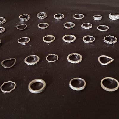 Lot 434: Large Lot of Silver-Tone Costume Rings – Mixed Styles