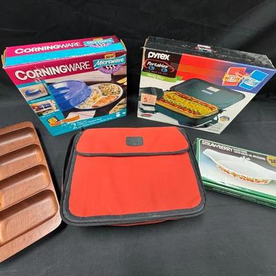Lot 221: Pyrex Portables, Corningware, Strawberry Bakeware 