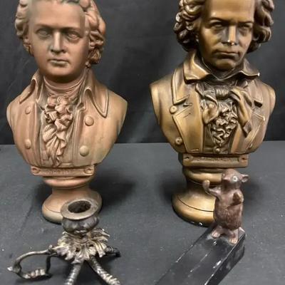 Lot 128:  Set of Classical Composer Busts with Miscellaneous Metal Accents