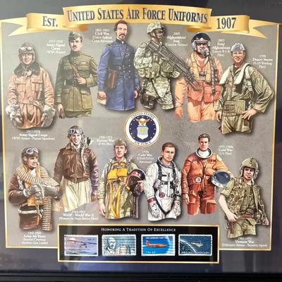 Lot 151:  Framed “United States Air Force Uniforms” Historical Print – Established 1907