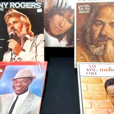 Lot 121:  Lot of 5 Vintage Vinyl Records – Kenny Rogers, Nat King Cole, Barbra Streisand