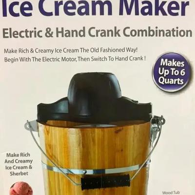Lot 101:  AmeriHome Old Fashioned Electric & Hand Crank Ice Cream Maker – 6 Quart Capacity