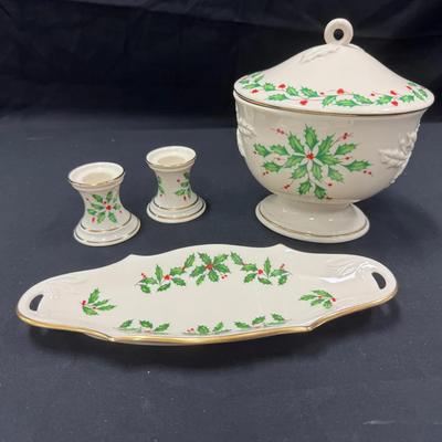 Lot 206: Lenox Holiday Candy Dishes And Candlesticks 