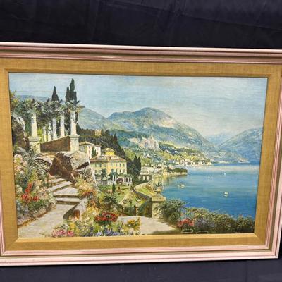 Lot 258: European Lakeside Landscape Painting 42”x 31”