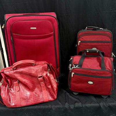 Lot 438: Lot of 4 Red Travel Bags – American Tourister Luggage Set with Matching Duffels
