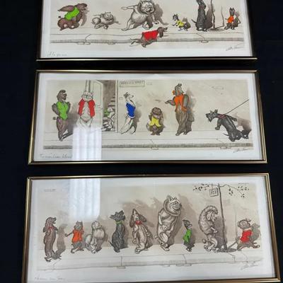 Lot 224: Three Prints By French Artist Oliver Klein “Dogs In Human Situations”