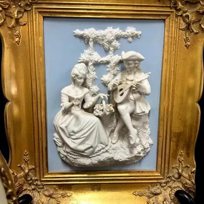 Lot 134:  Vintage Bas-Relief Wall Plaque i Gold Frame VM
