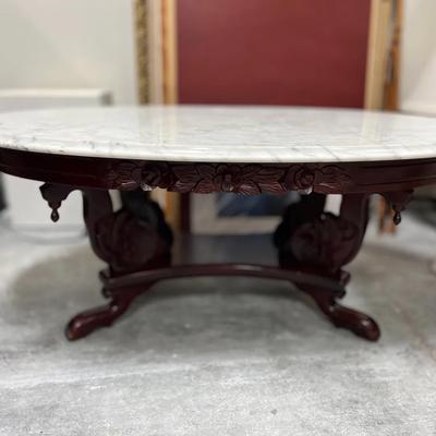 Lot 314: Victorian-Style Mahogany and Marble Coffee Table 