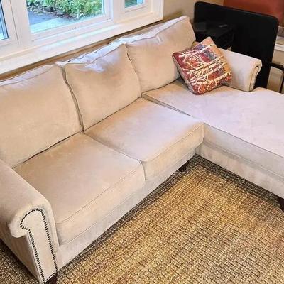 Compact Microfiber Two-Piece Sectional With Chaise, Brass Nailhead Accents