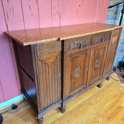Antique Marble Top Walnut Buffet - 59x21x38”
