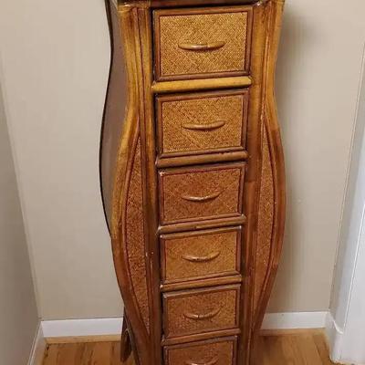 Rattan & Wicker Narrow Chest Of Drawers - 16x14x48”