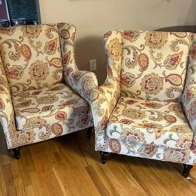 Paisley Upholstered Wingback Chairs - 32x29x36”