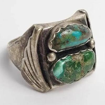 Southwestern Style Sterling Silver Turquoise Ring - Size 11