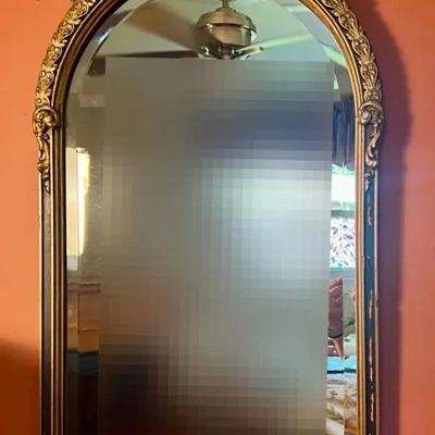 Vintage Wall Mirror With Ornate Gilt Top - 17.5x36”
