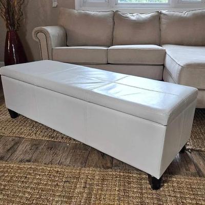 White Vinyl Storage Bench - 52x17x16”
