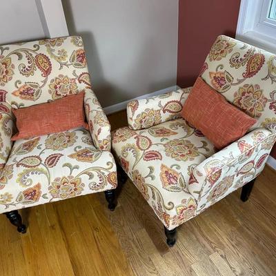 Paisley Upholstered Arm Chairs - 29x27x35”