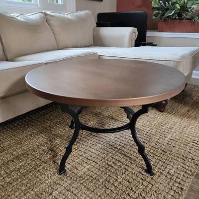 Pier One Copper Tone Metal Top Round Coffee Table 