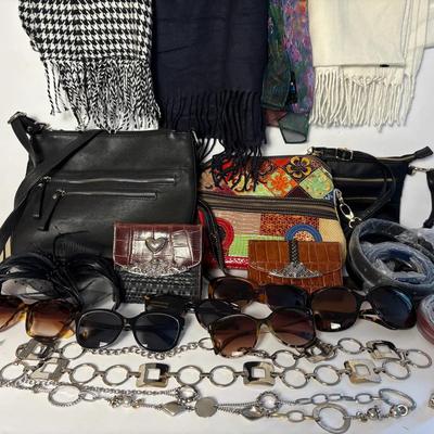 Great American Leatherworks Lewather Shoulder Bag, Brighton Wallet, Sunglasses, Scarves 