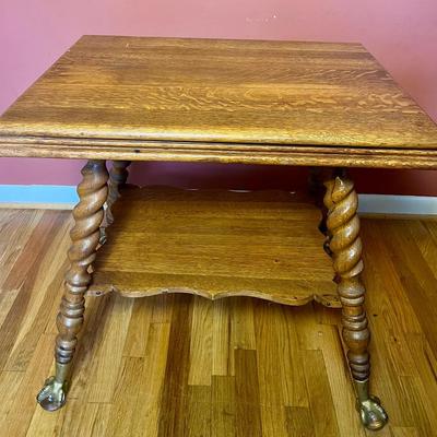 Antique Oak Claw & Glass Ball Foot Table 
