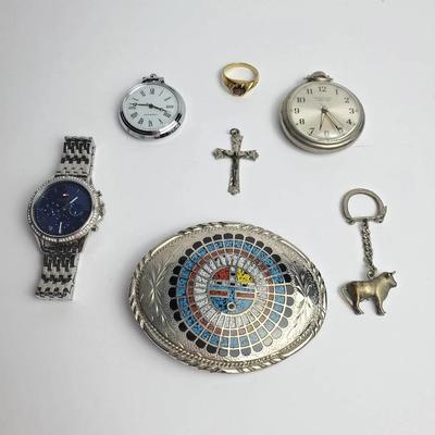 Zuni Style Belt Buckle, Sterling Silver OX Keychain,14K Plated Ring, Tommy Hilfiger Watch, More  