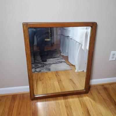 Antique Oak Framed Wall Mirror - 27x32”