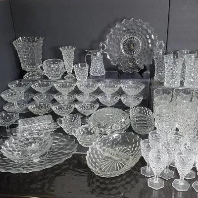 Fostoria American Clear Glass Bar Set for 12: Wine, Iced Tea & Dessert Glasses, Ashtray, Vases, More