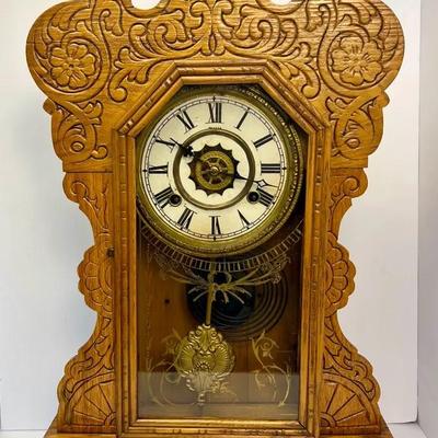 Waterbury "Festus" Oak Kitchen Clock – Gingerbread Style, 15x23x5"