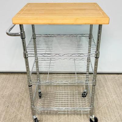Butch Block Top 3-Tier Metal Rolling Kitchen Cart – 26x16x39"