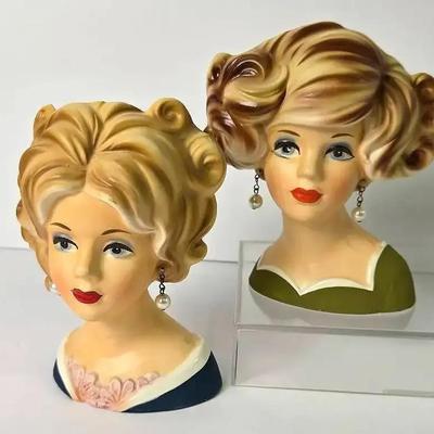 Vintage Royal Crown Lady Head Vases – Set Of 2