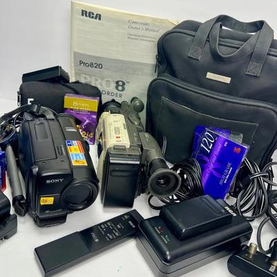 Sony Handycam CCD-TR66 & RCA Pro 8 Camcorder and Video8 Tapes, Chargers, Adapters, Batteries, More