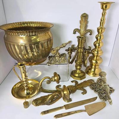 Vintage Brass Collection: Flatware, Planter & Candle Holders