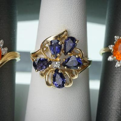 14K Gold Diamond & Glass Cocktail Ring- Size 6.5 -7