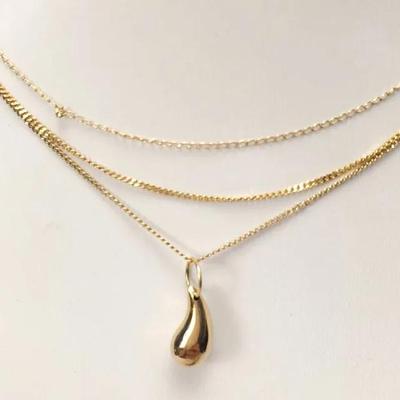 14K Gold 14" Fine Chain Necklaces (3) & .5" Pendant