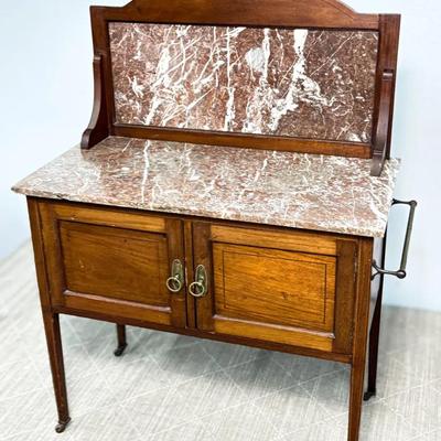 Antique Marble Top Washstand With Backsplash - 36x18x50”