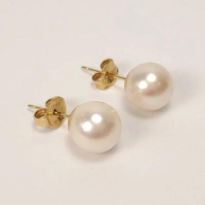 14K Gold 8.3mm Pearl Earrings with Marked 14K Backs