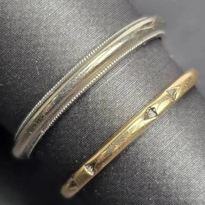 14K White & Yellow Gold Band Rings (2) - Size 6 & 7.75