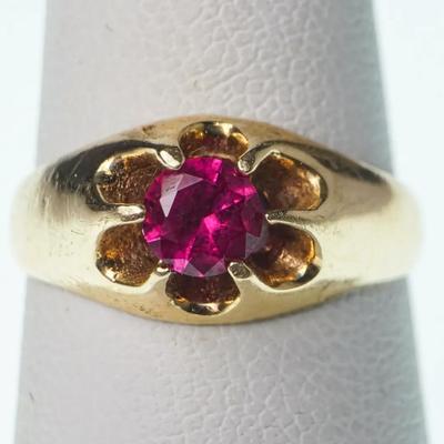 14K Gold Ruby Starburst Set Ring- Size 4.75