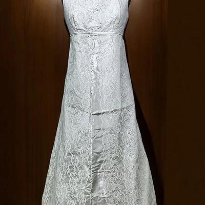 Vintage Handmade Lace & Satin Maxi Formal Gown - Size M