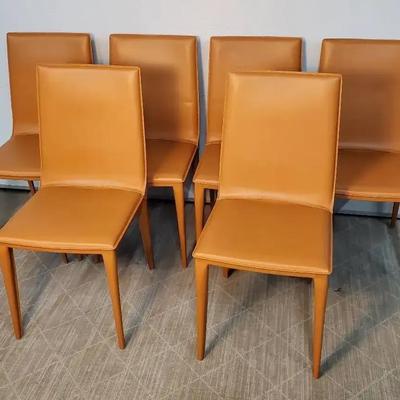 Frag Bottega Italian Leather Dining Chairs (6) - 17X20X36”