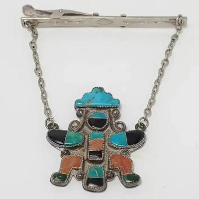 Sterling Silver Turqouise & Coral Knifewing on Tie Clip
