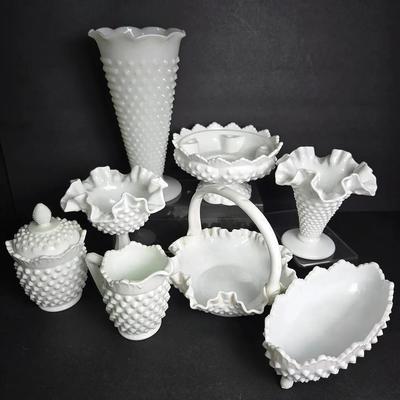 Vintage Milk Glass Collection – Anchor Hocking Hobnail Vase, Fenton Bowls & Vases, & More